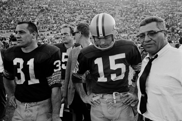 Vince Lombardi with Jim Taylor and Bart Starr